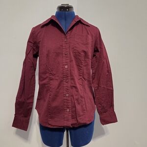 Vintage Maroon Fitted Button Down Shirt Size XS